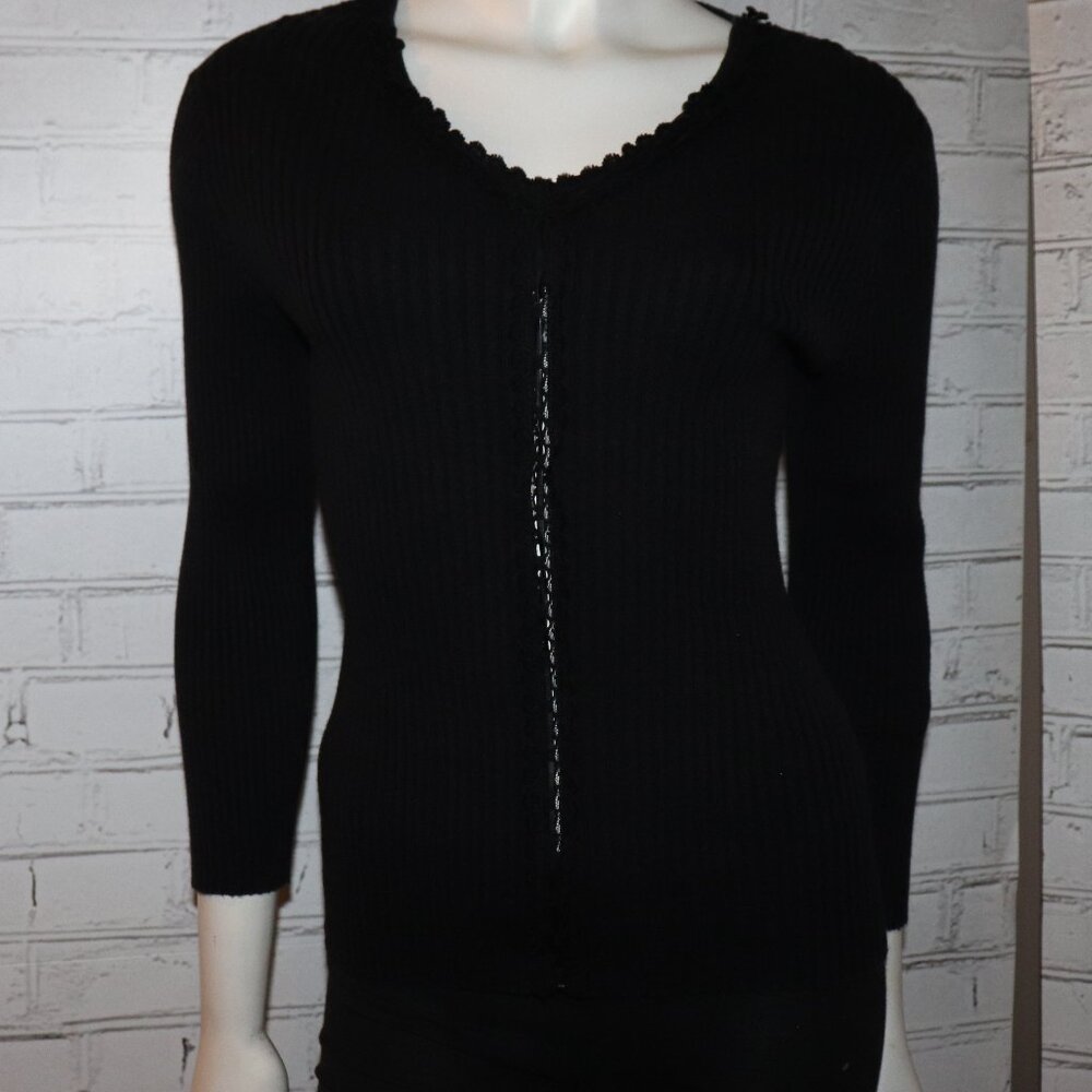 Beautiful Black knitted 3/4 sleeve sweater by Victoria Jones size small